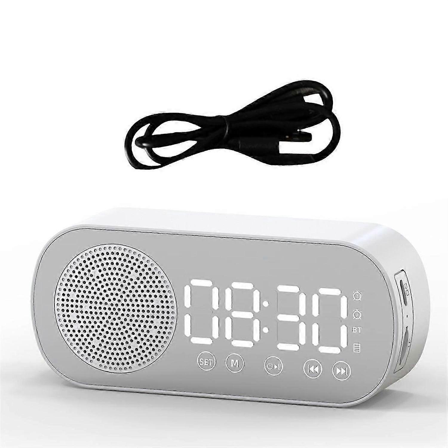 Wireless Bluetooth Speaker Clock Radio Dual Alarm Support TF Card Digital Alarm for Home Office White