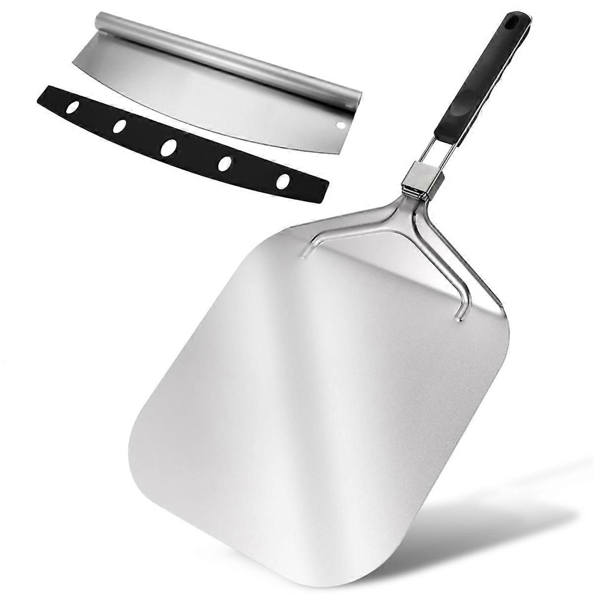Pizza Peel 12 Inch, Pizza Paddle with Cutter Set (12x 16inch) Metal Pizza Peel with Foldable Handle Pizza Spatula
