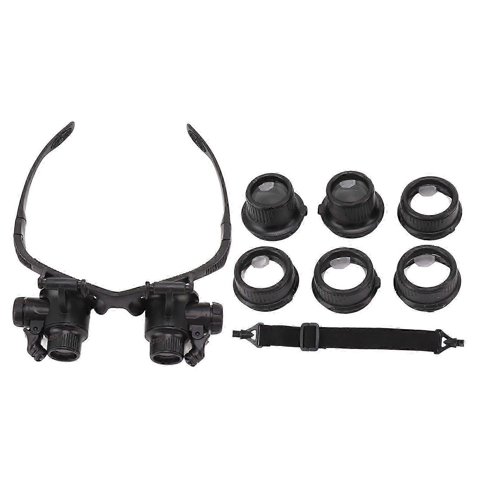 Head Mount Magnifier with 4 Sets of Lenses, LED Light, Double Eye Magnifying Glass for Watch and Jewelry Repair