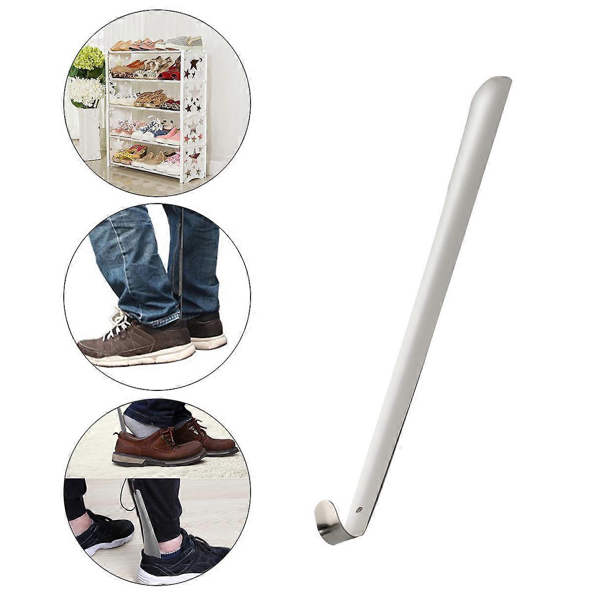 Metal Shoe Horn with Hanging Hole for Shoes Use Silver Handled 58cm