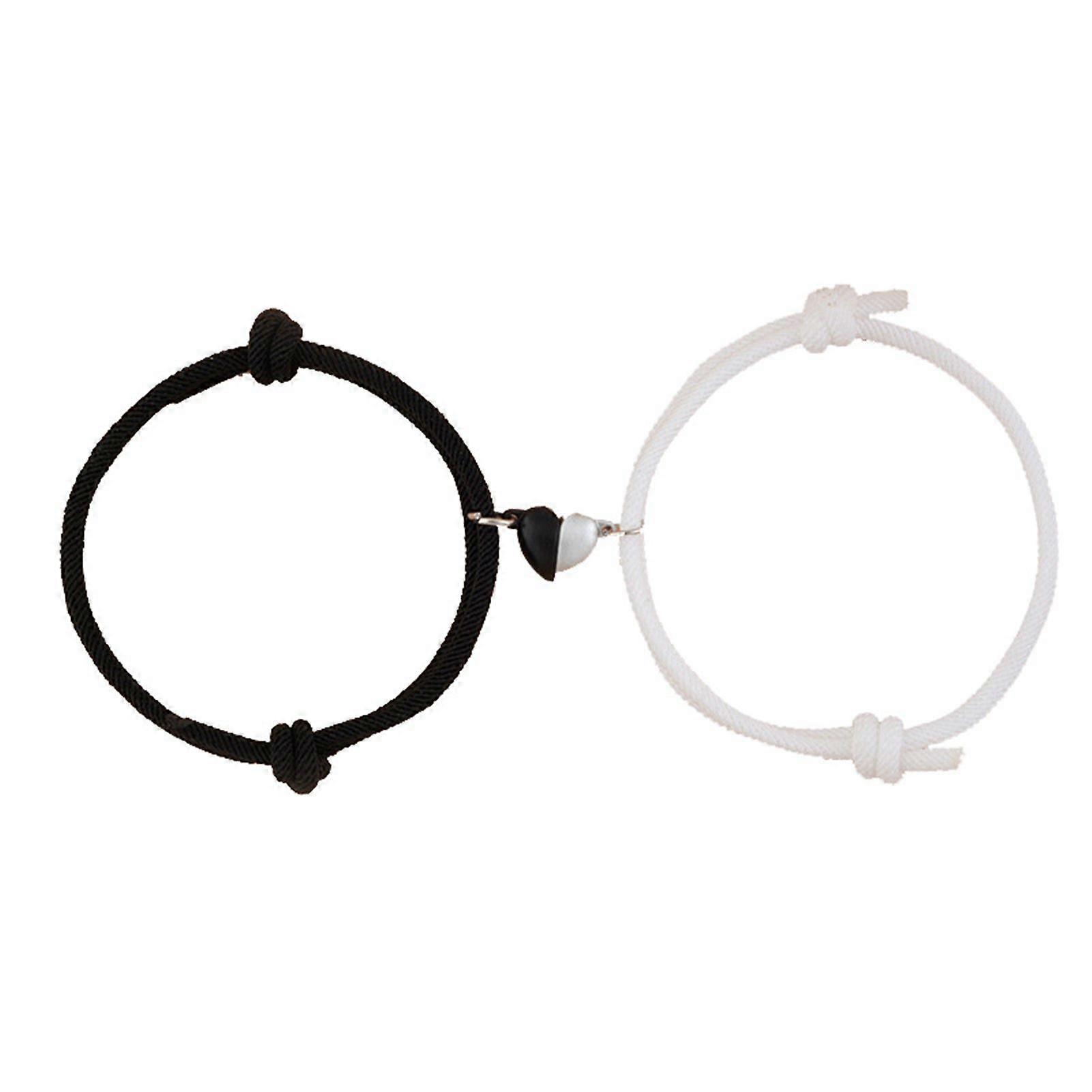 1 Pair Magnetic Couples Bracelets Adjustable Mutual Attraction Heart Shape Bell Rope Relationship Matching Bracelet Black White