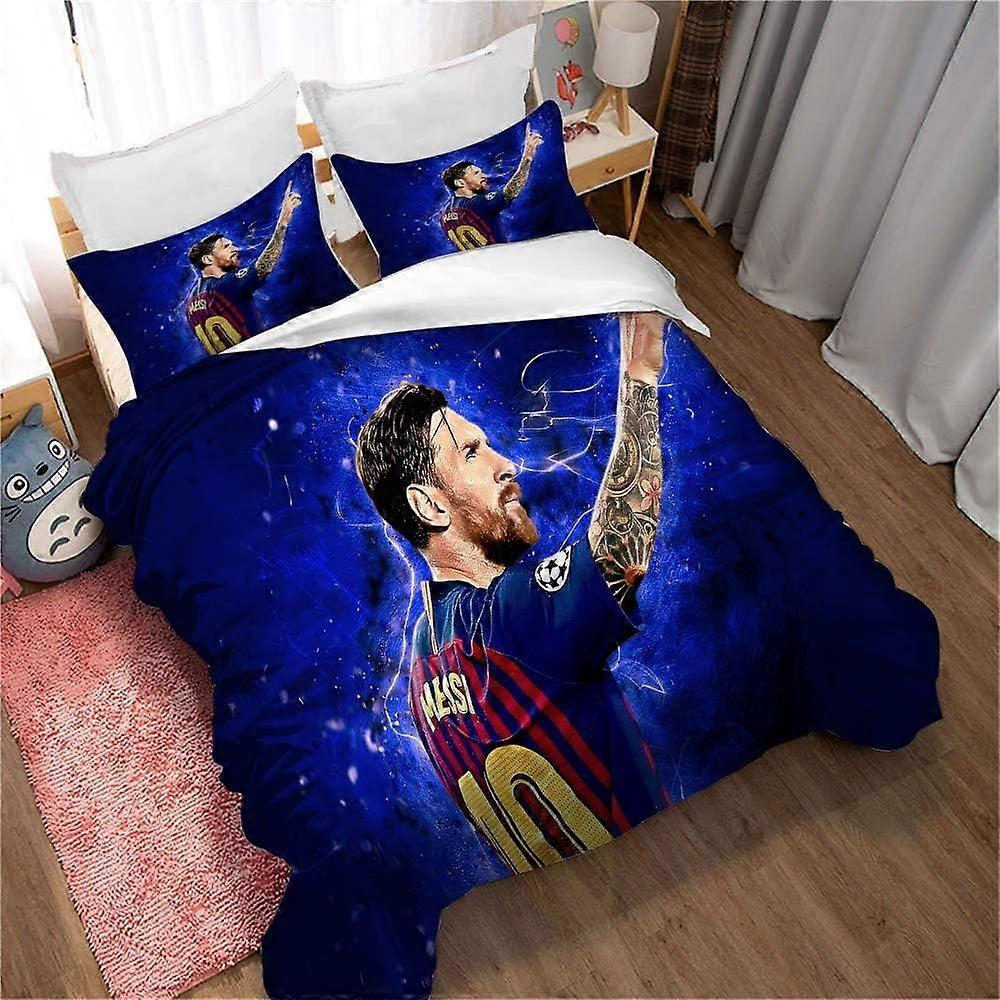 Påslakan Set 3 delar Vändbar Lionel Messi Sängkläder Täcke med Dragkedja Slipsar Ultra Soft Microfiber 140x200cm