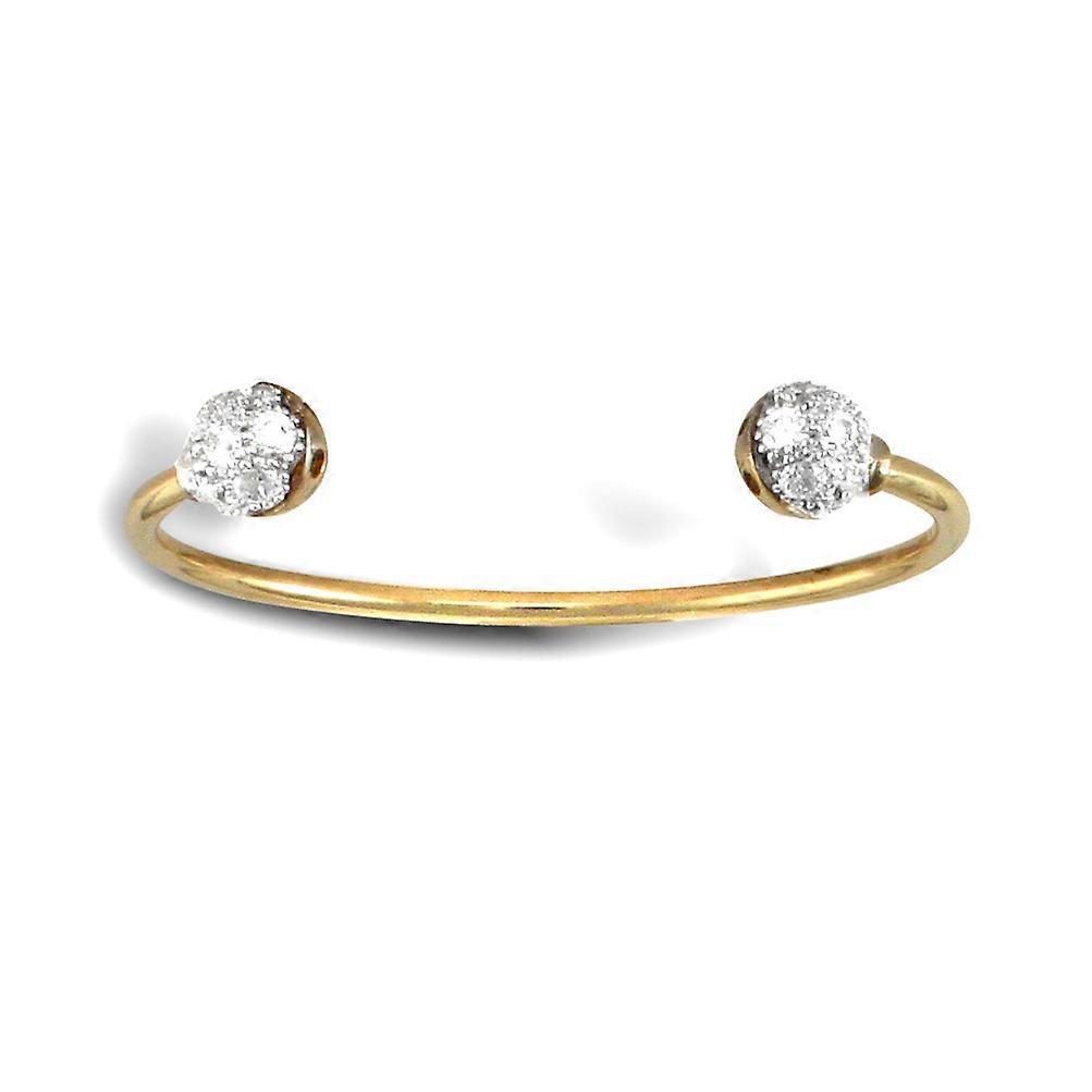 Jewelco London Solid 9ct Yellow and White Gold White Round Brilliant Cubic Zirconia Collared Torque Baby Bangle Bracelet
