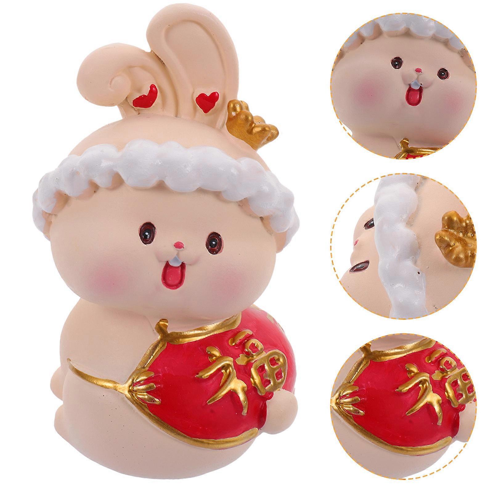 Rabbit Ornament Resin Rabbit Figurine for Decoration 5Pcs Red Resin Statue