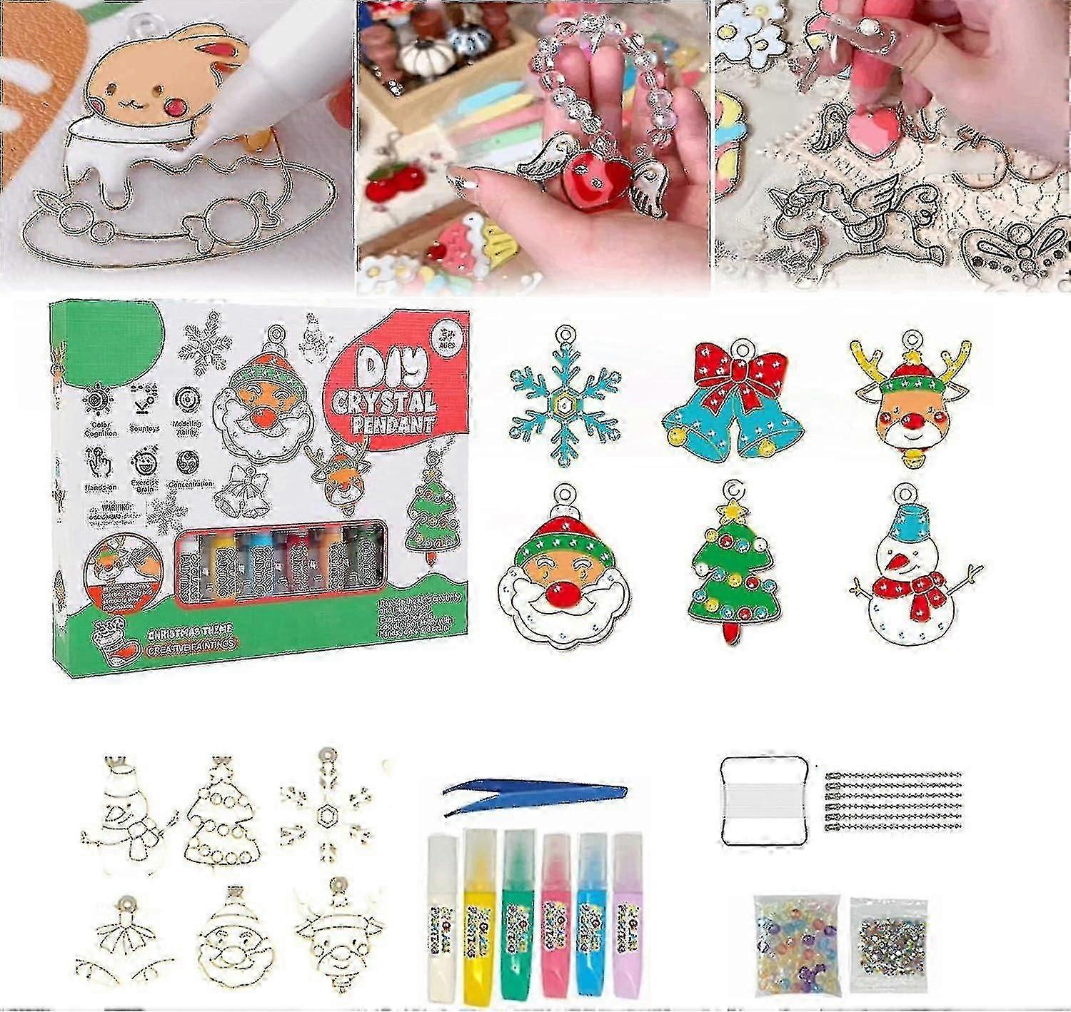 Diy Crystal Paint Arts And Crafts Set, Chtistmas New Year Diy Crystal Diamond Painting Kit Art For Kids, Bake-free Crystal Color Glue Painting Pendan