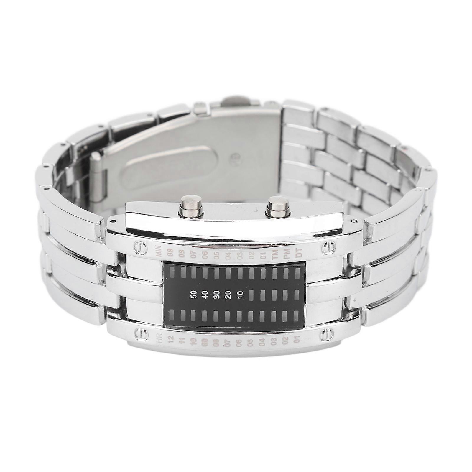 Unique LED Watch, Binary Mode Display, Convex Arc Structure, Waterproof LED Wristwatch, Electronic Watch, Silver, L