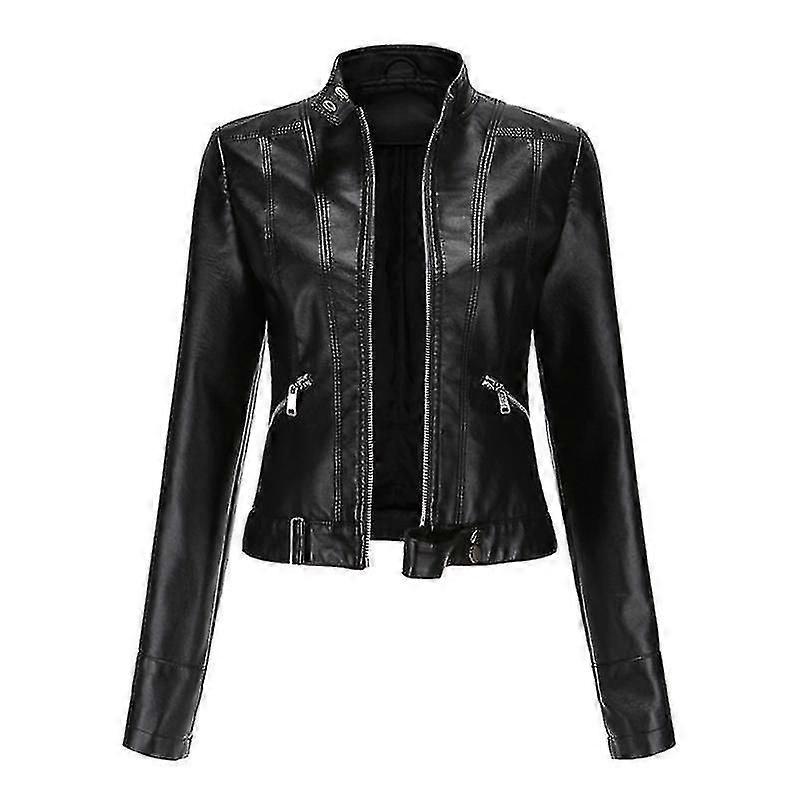 Dames Herfst Stand Kraag Korte Slanke Pu Lederen Jas