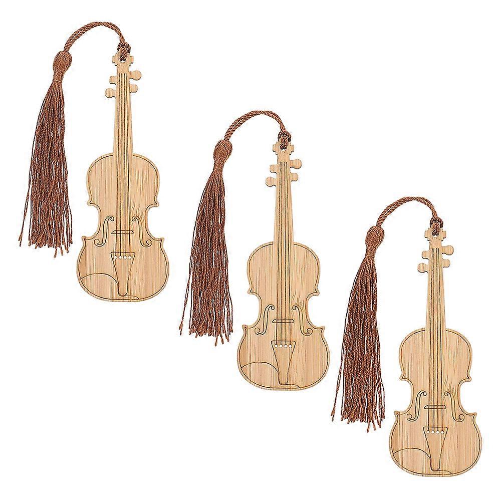 Decorative Bamboo Bookmarks Violin Shape for Decoration Use 9Pcs with Tassel