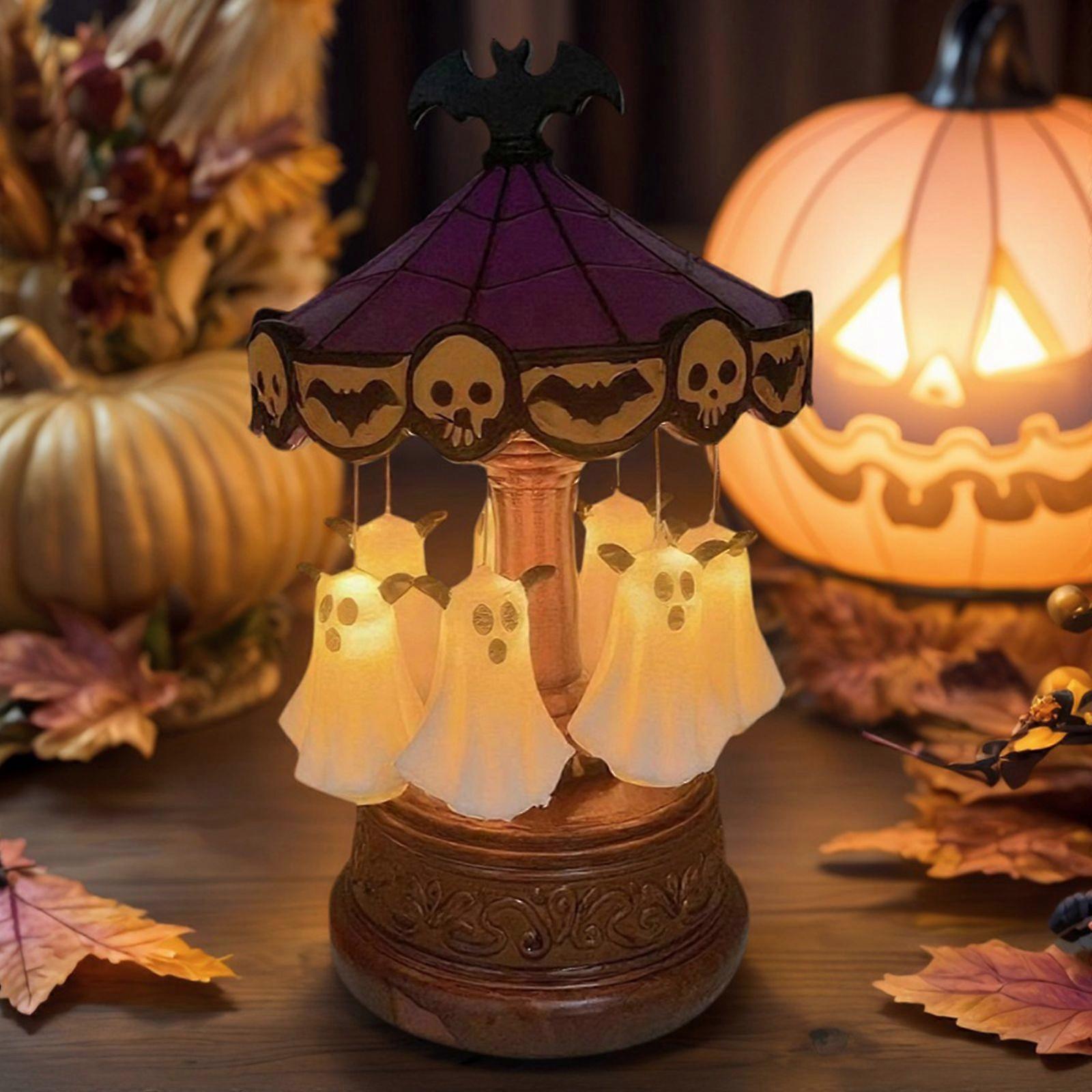 2025 Ghost Carousel Light Halloween Decor with LED for Mantel NightStand Bedside