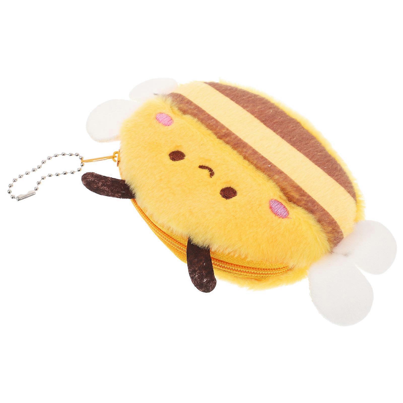 Yellow Plush Coin Purse Bee for Storage 2Pcs Mini Animal Keychain Wallet