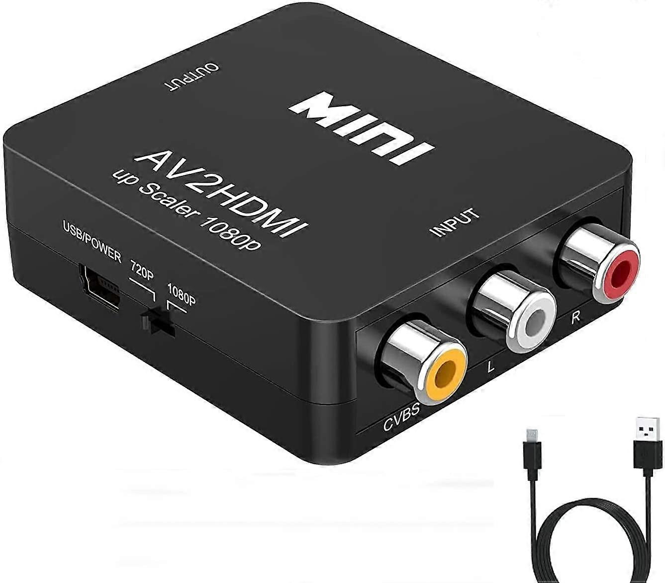 RCA to HDMI Converter 1080P AV CVBS to HDMI Adapter Compatible with N64 Wii Ps2, Supports NTSC/PAL, USB Powered