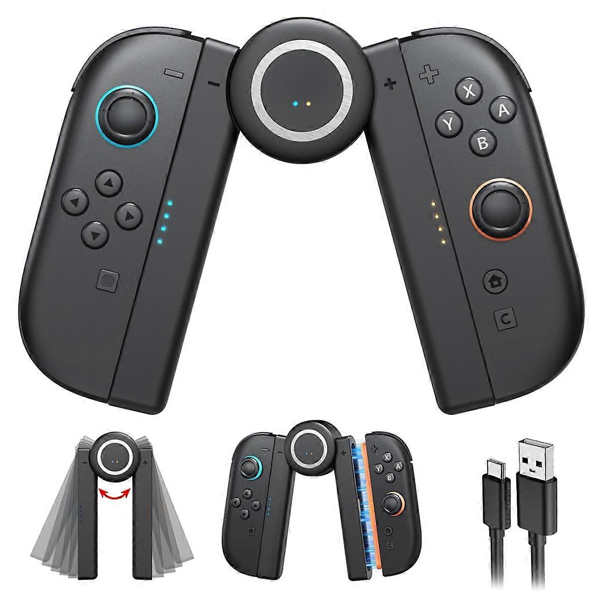 Charging Grip for 2, Magnetic Handle Grip Controller with 5 Adjustable Rotation Positions for Joycon