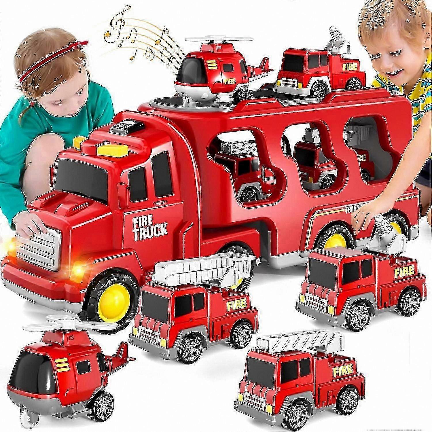 7-in-1 Friction Powered Toy Vehicle Set - Includes Fire Truck, Construction Truck, Police Car for Toddlers