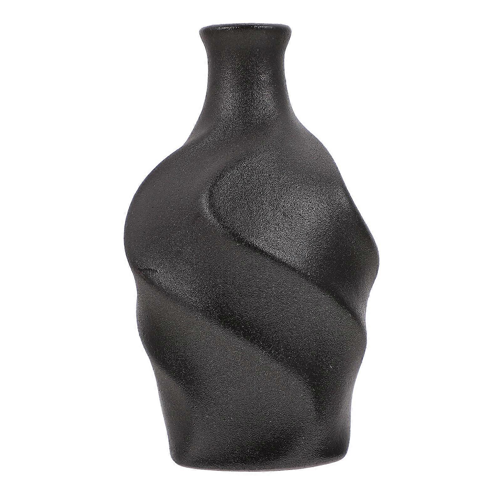 Black Simple Style Vase for Decor 1Pcs Ceramic Craft Desktop Flower Container