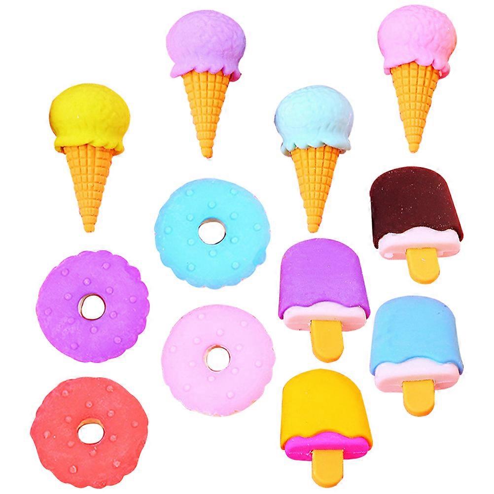 Multi-Function Mini Erasers 12Pcs Dessert Shaped Portable Kids Supply Ideal For Design Projects