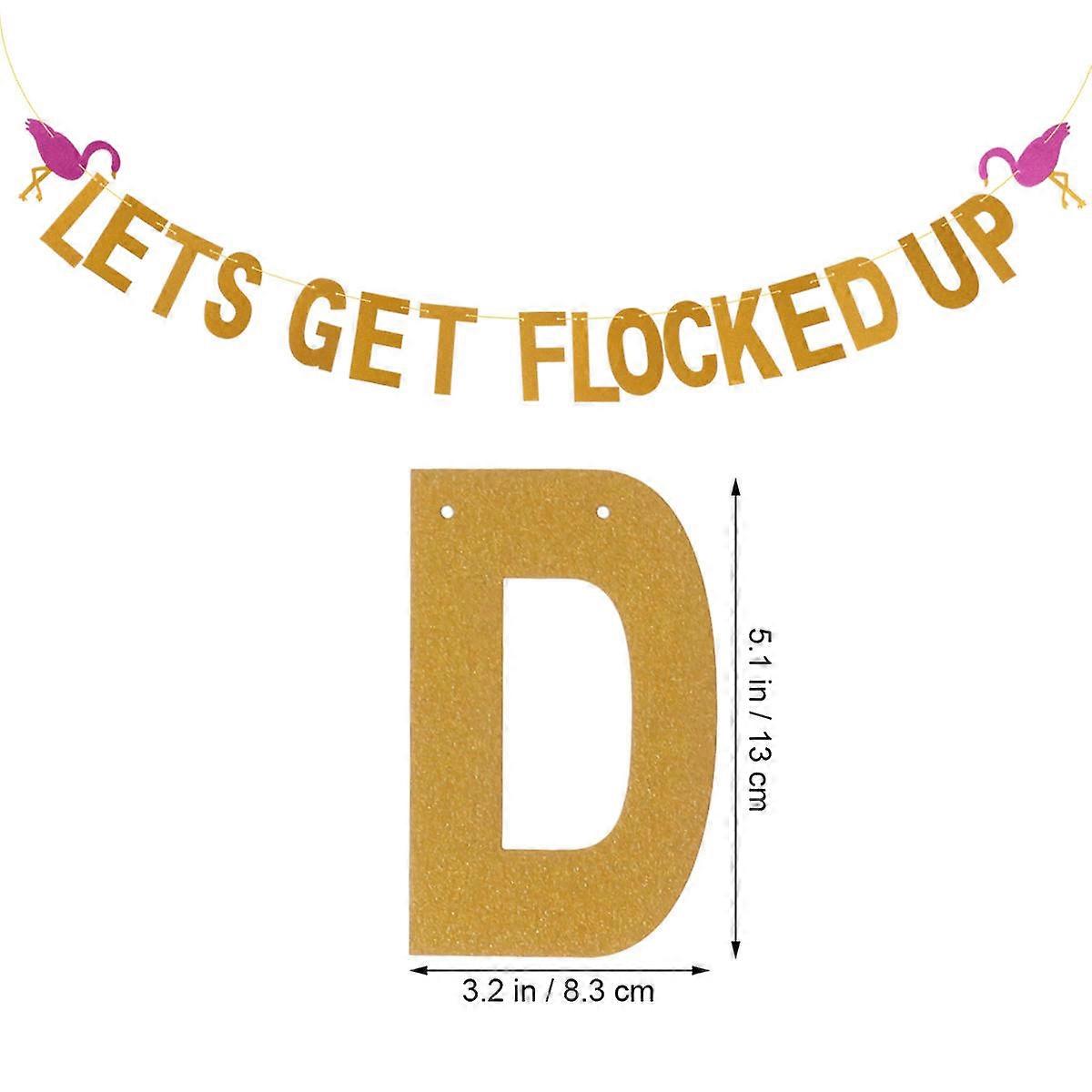 2 Pcs Flamingo Banner Party Decoration In Golden Featuring Let's Get Flocked Up Ideal For Hawaii Theme Celebrations Measuring 17.5 X 11.5 X 0.05 Cm