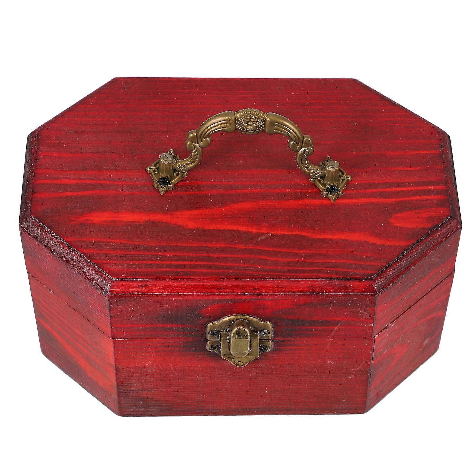 Retro Wooden Storage Box with Portable Handle for 4Pcs Set