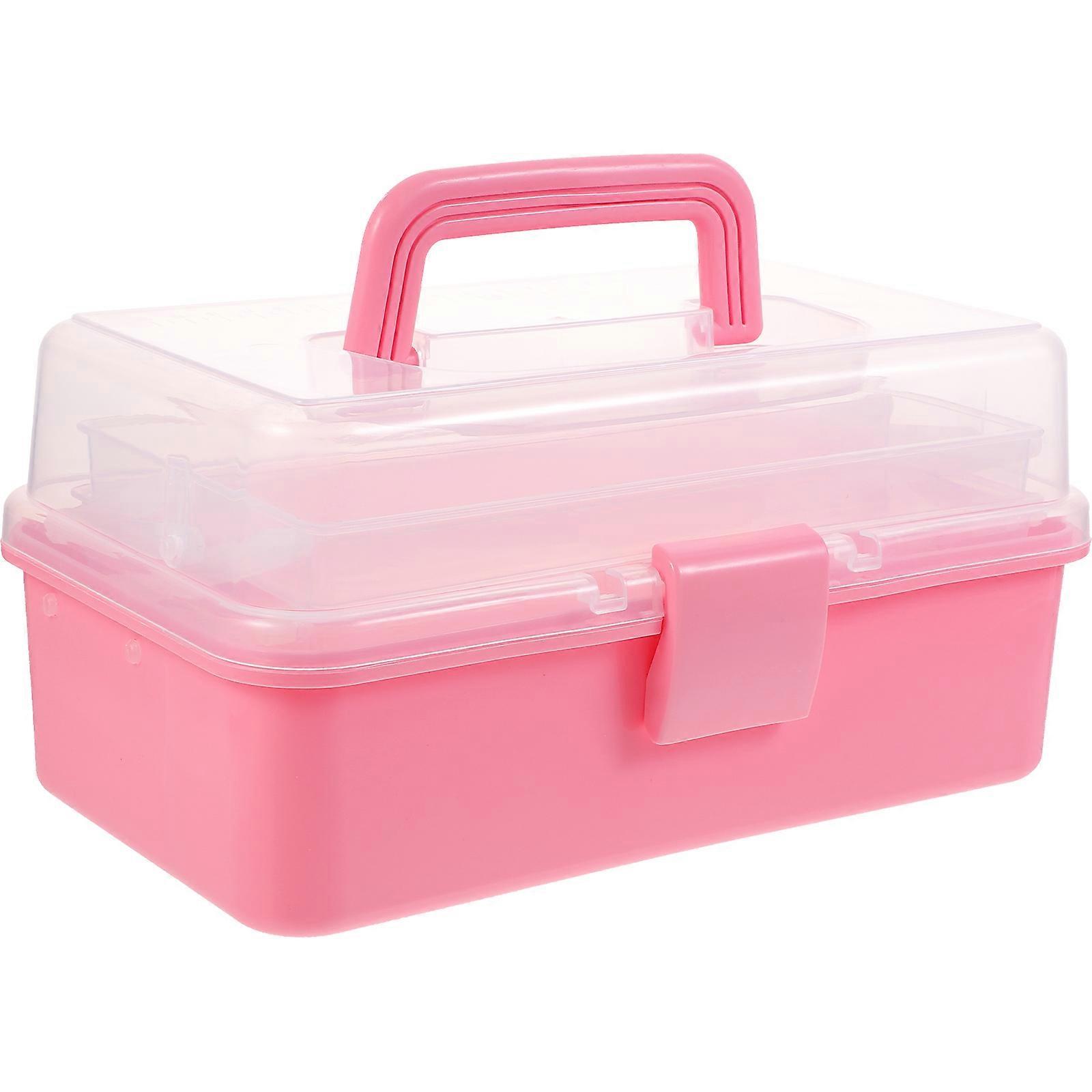 Plastic Storage Box Portable Makeup Box for Storage Use 2Pcs Pink