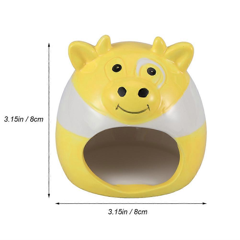 Hamster Nest Ceramic Pet Nest for Summer Use 2Pcs Cow Shape Sleeping House