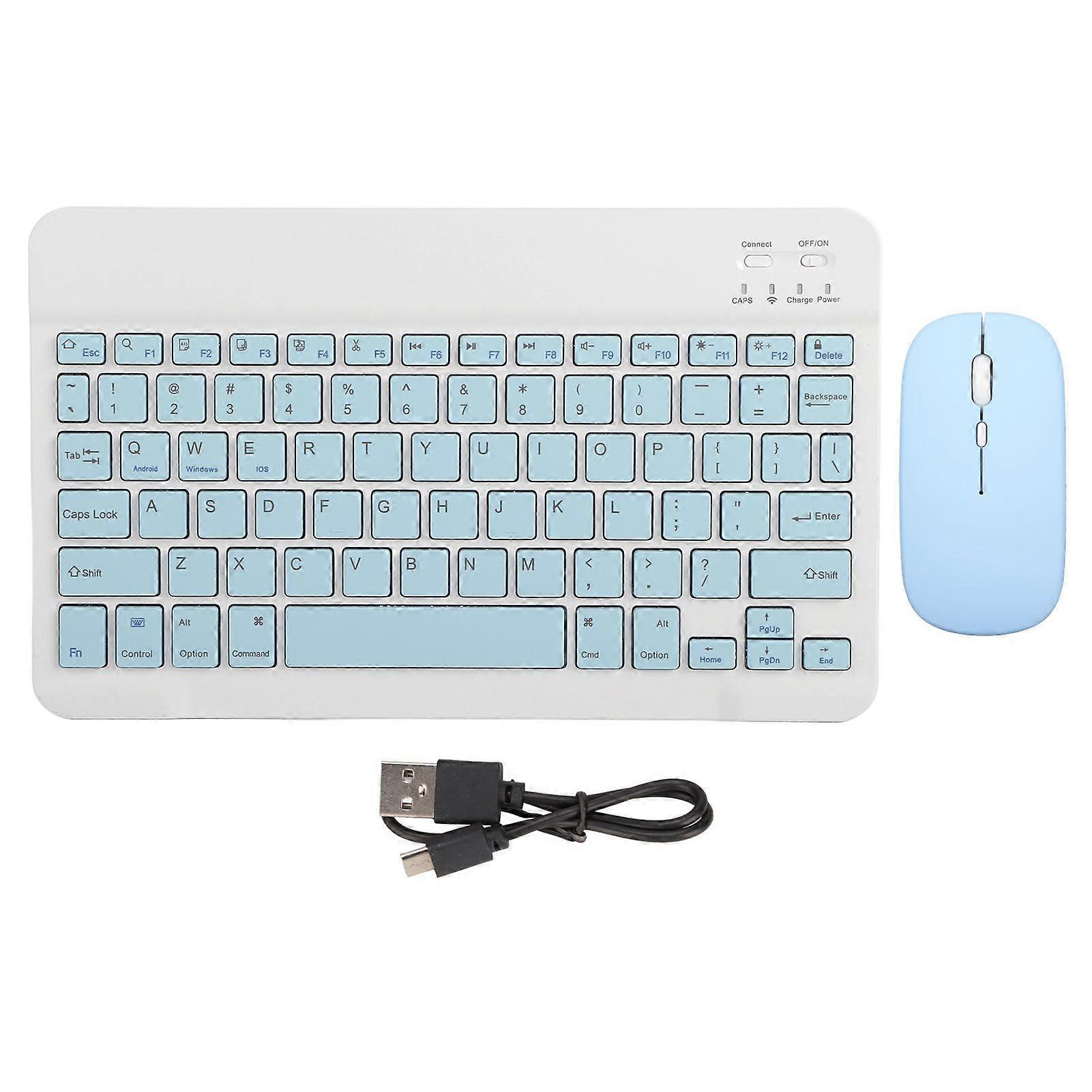 10 Inch Bluetooth Keyboard Set USB Charging Ultra Thin Quiet Wireless Keyboard with DPI Mouse for Cellphone Laptop Sky Blue