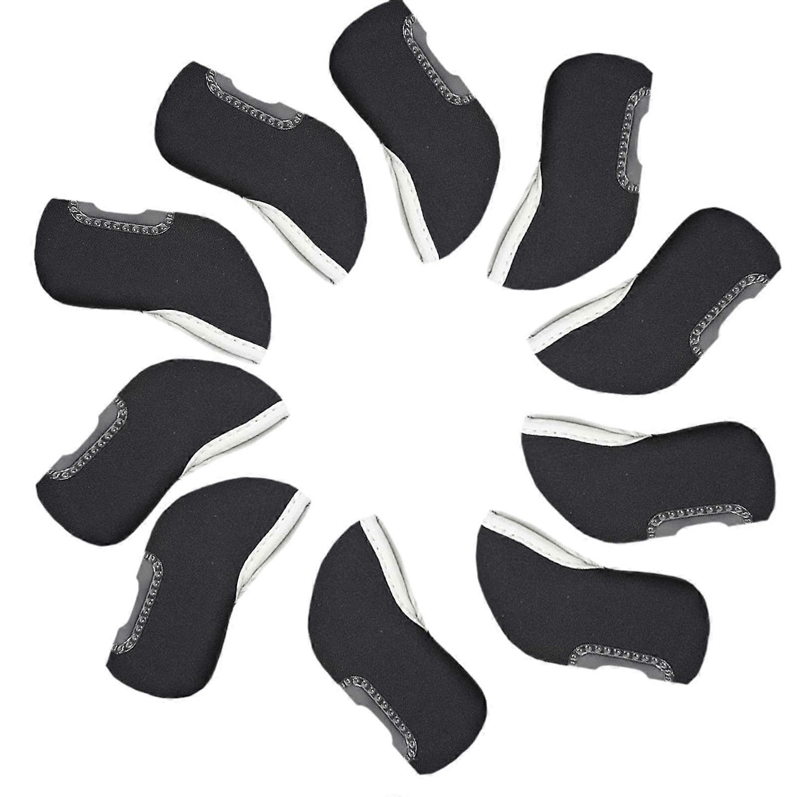 Golf Iron Head Cover 10Pcs Set, Black Protective Sleeves for Standard Iron Clubs, Durable and Fashionable Design