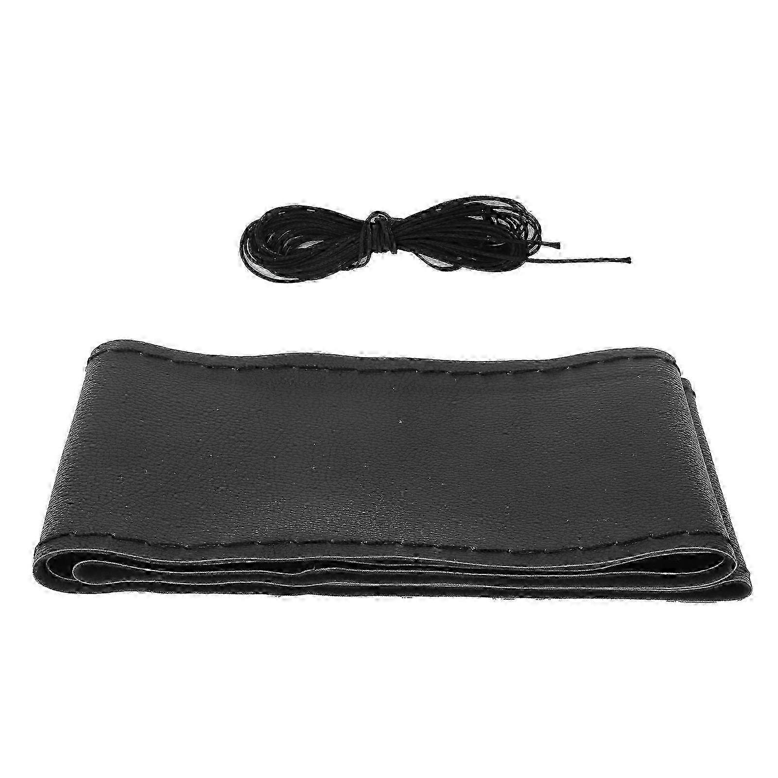 25-26 Universal Steering Wheel Cover with Needle Thread Protector for External Diameter of 3738cm(Black Black Thread )