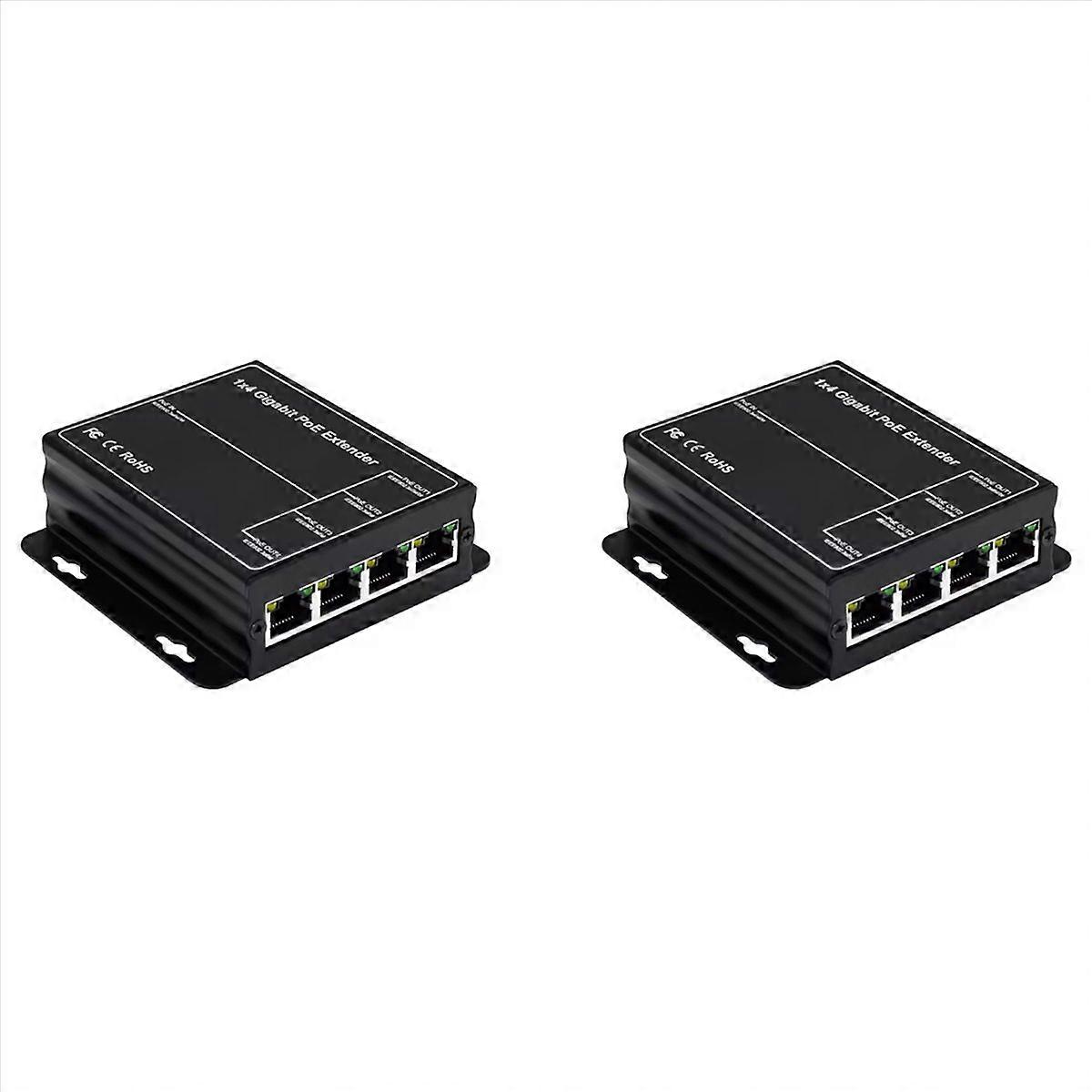 2X 4 Port Gigabit POE Extender 100/1000Mbps 90W 1in 4 Out PoE Repeater DIN Rail Network VLAN for 48V