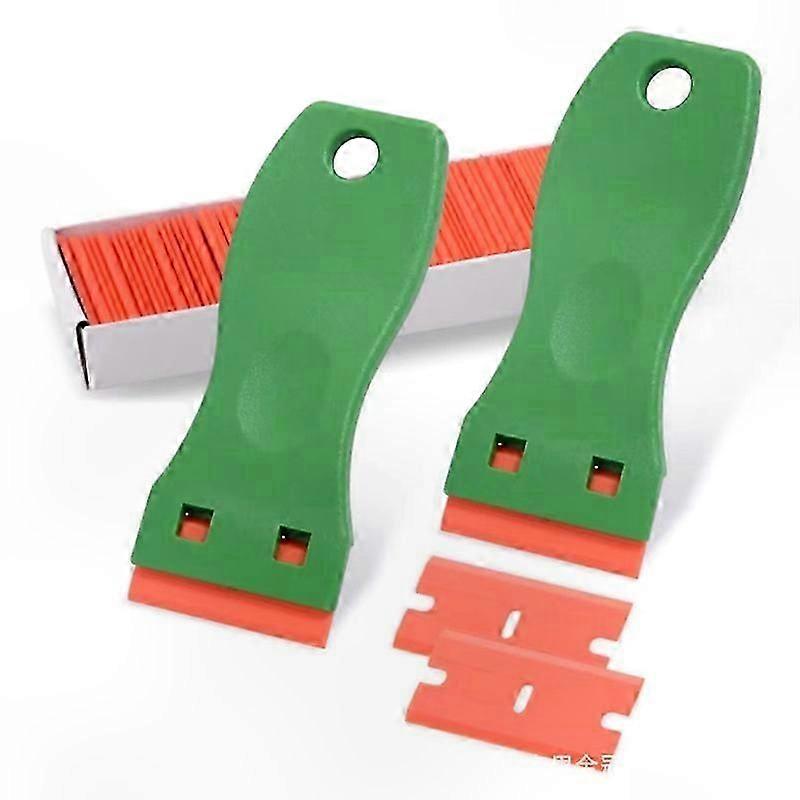 Plastic Razor Blade Scraper, 2 Scrapers with 100 Blades for Cleaning and Scraping