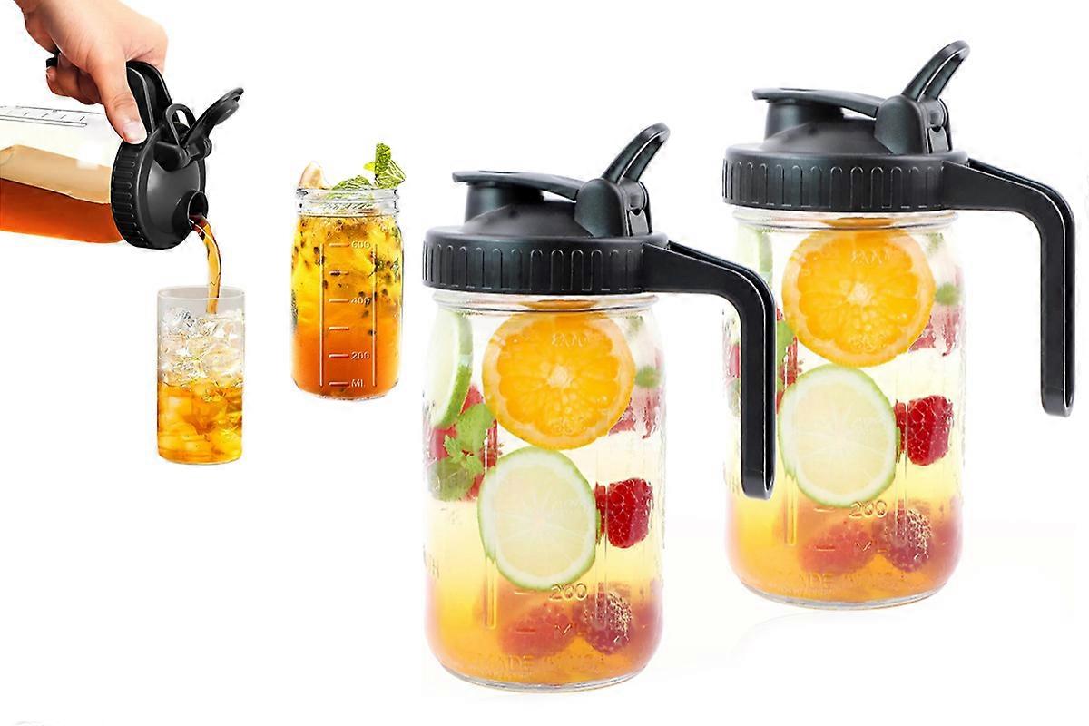 2Pcs 64Oz Glass Mason Jar Pitcher With Lid Wide Mouth Cold Brew Coffee