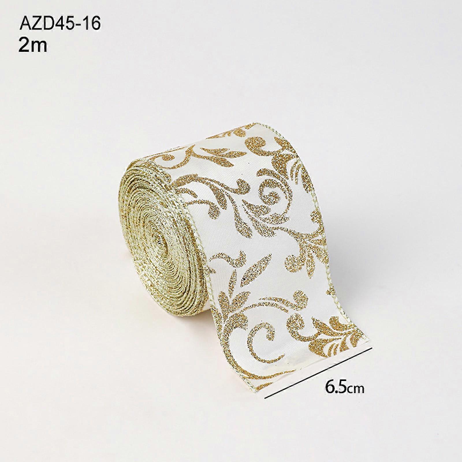 JingChun Gold and White Ribbon for Christmas Trees - 1 Roll, Gold Wire Mesh Ribbon for Wreaths and Tree Decoration