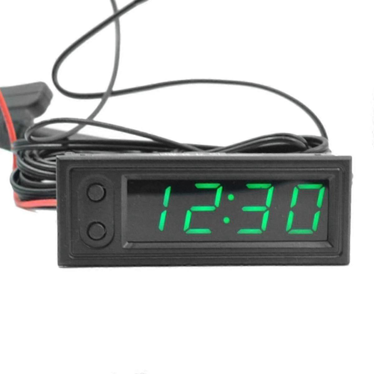3-in-1 Automotive Digital Clock with Green Trim & Electronic Temperature Display - B3 Design