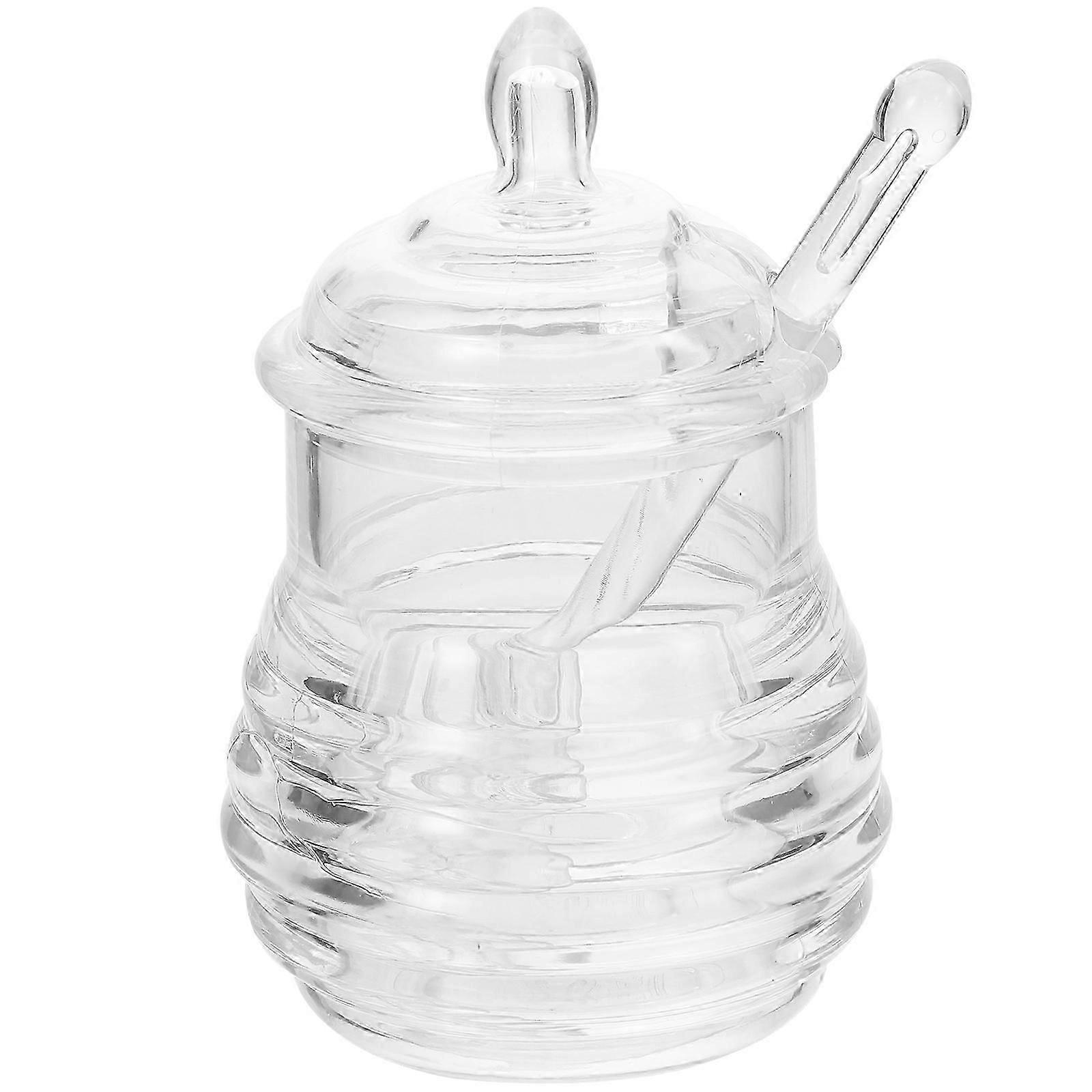 Glass Honey Jar with Lid and Dipper Syrup Storage Container