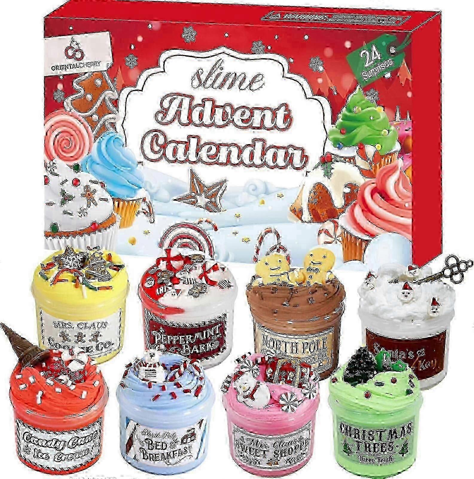 Quality Slime Advent Calendar 2024 - Christmas Countdown Calendars 24 Days of Surprises with DIY Clay Slime and Toys Kit Funny Gifts for Toddler Kids 