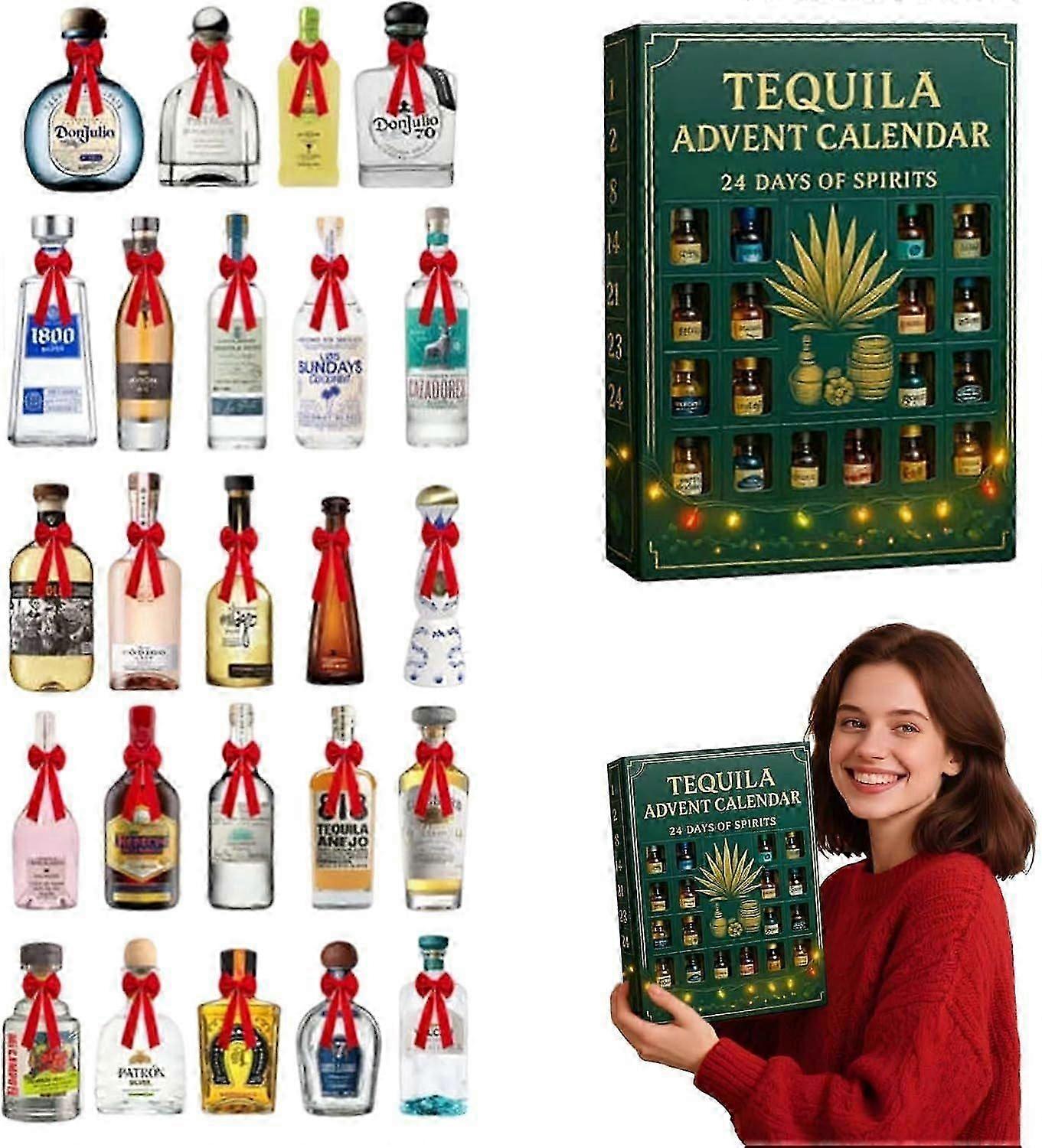 Tequila Advent Calendar, 24 Days of Spirits, 2D Acrylic Advent Calendar 2025, Tequila 24 Days Christmas Countdown Calendar, Each Door Opens a New Surp