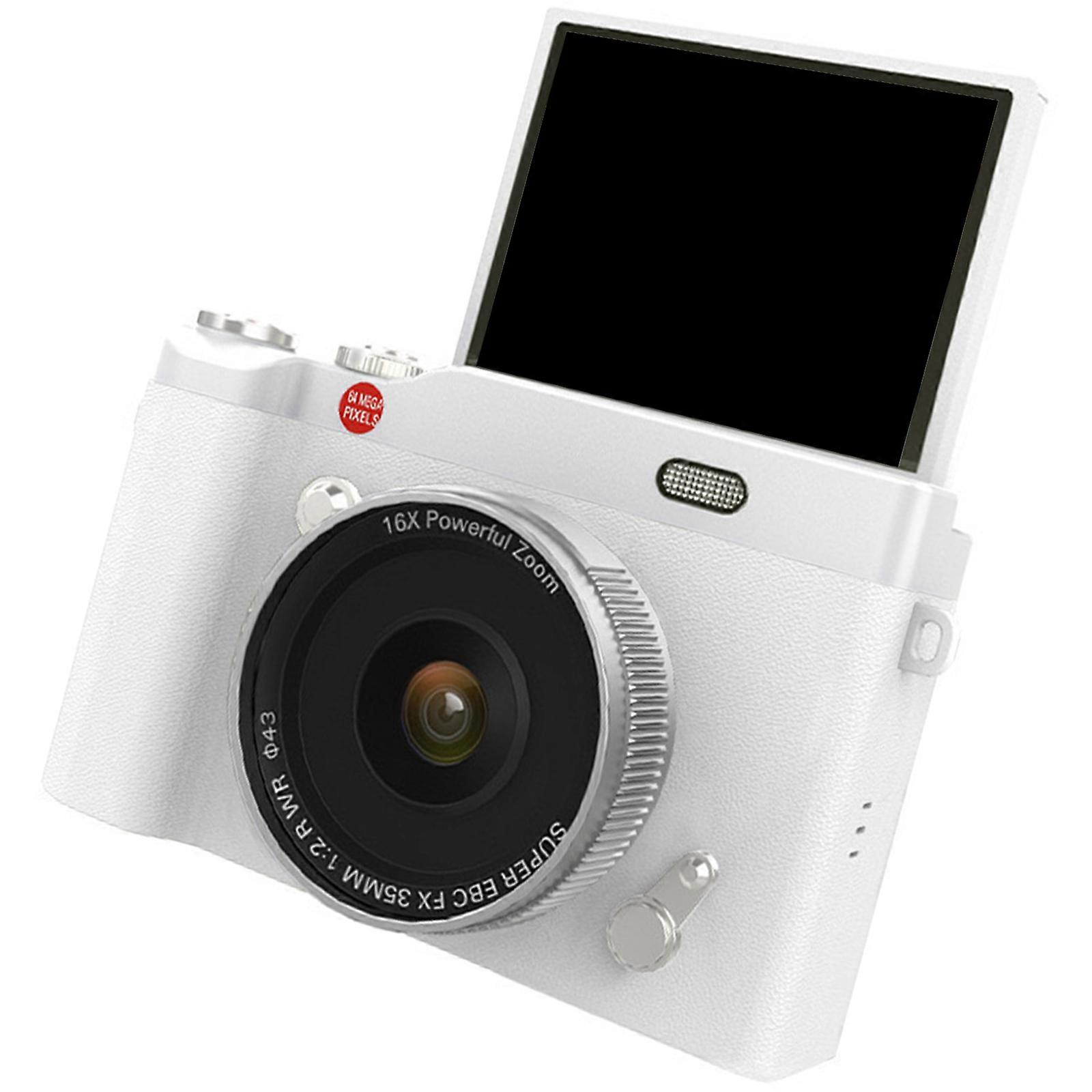 180 Degree Flip Screen Digital Camera Portable 64MP CMOS Sensors Photo Video Recording  White
