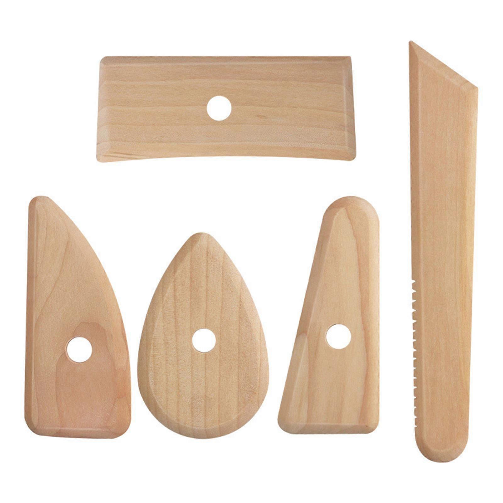 5Pcs Pottery Foot Shapers Tools Set Wooden Ceramic Carving Tool Clay Texture Ribs for Clay Modeling Shaping Smoothing Multicolor