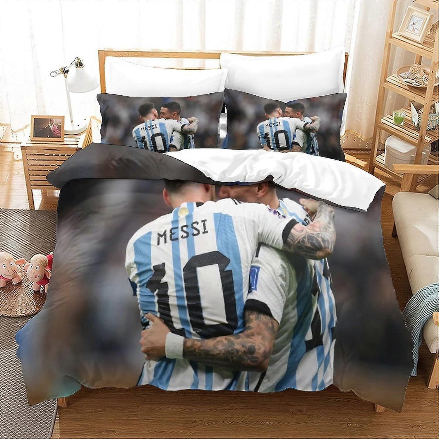 CAYBES Lionel Messi Capa de edredom com fronhas 3D impresso de luxo Soft Bedding Easy Care Set com zíper World Cup Futebol Superstar Wor