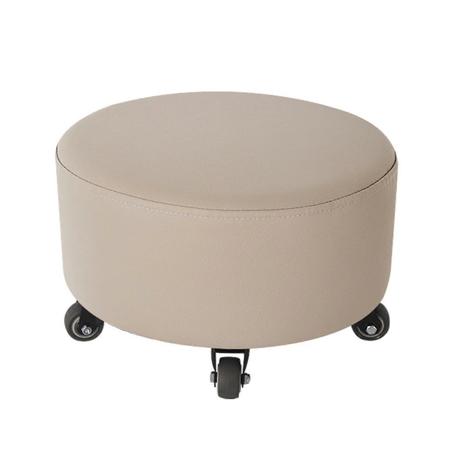 Rolling PU Leather Stool with Wheels, SpaceSaving Design for Living Room and Office, Beige