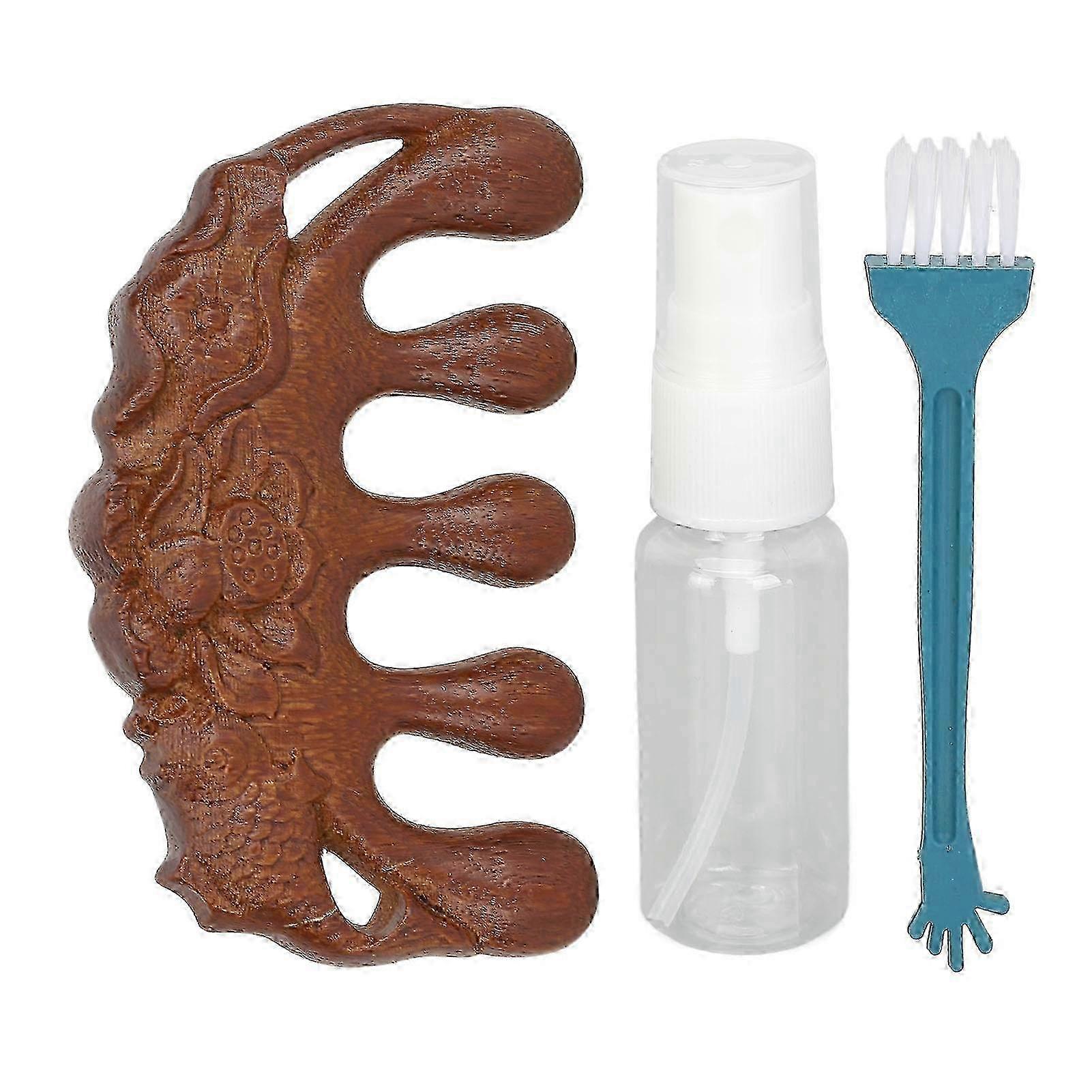 Sandalwood Gua Sha Scraping Wide Tooth Promote Circulation Soothe Fatigue Wood Meridian Comb with 20ml Essential Oil Bottle