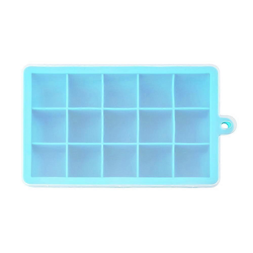 Silicone Ice Cube Tray with Lid 15 Compartment Soft Base for Freezer and Homemade Ice Sky Blue