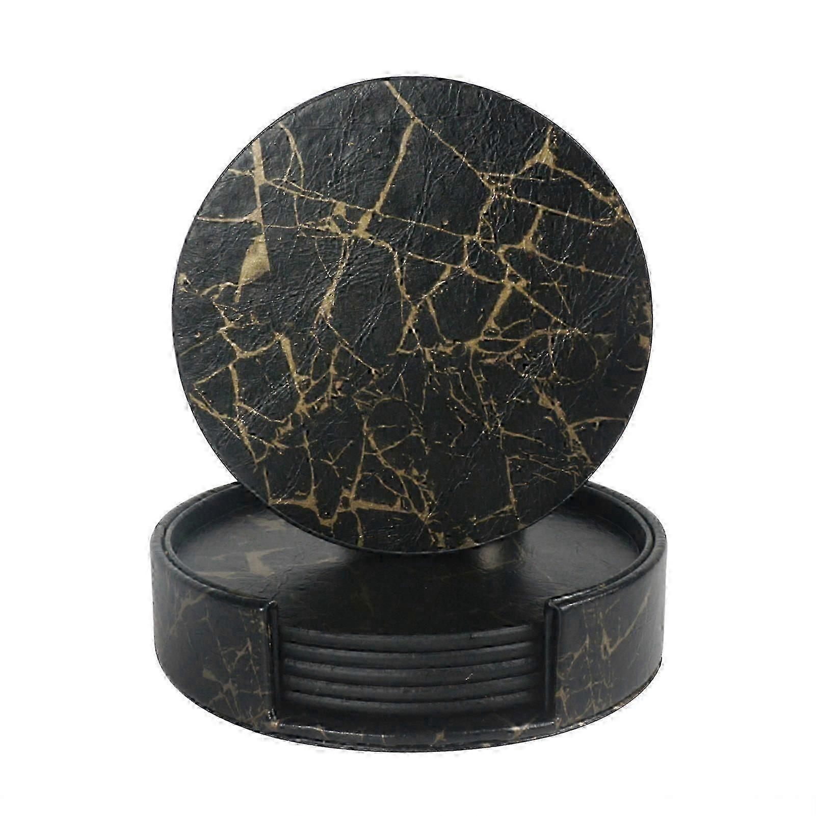 Set van 6 ronde onderzetters van dubbelzijdig imitatieleer ter bescherming van uw tafel