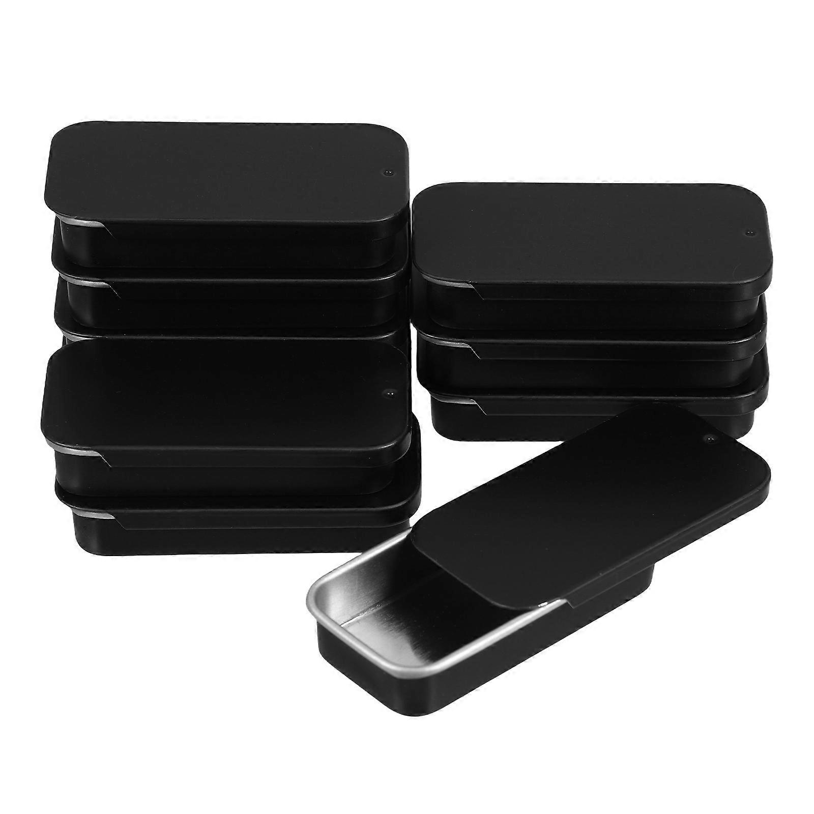 Candy Storage Cases Small Box With Lid Portable Travel Use Black Tinplate Rectangular 10Set
