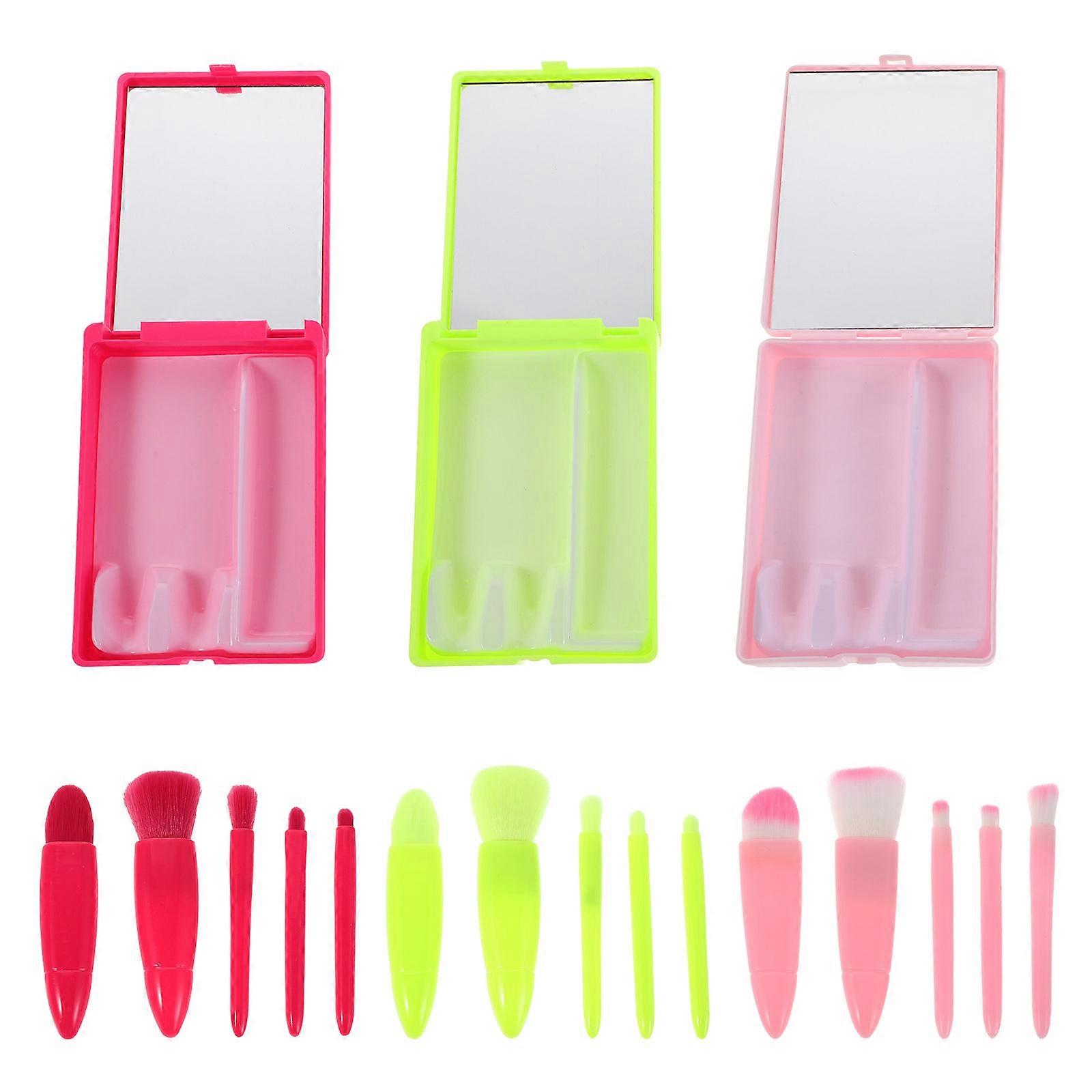 Portable Makeup Brush Set for Foundation and Powder with Mirror 3Sets