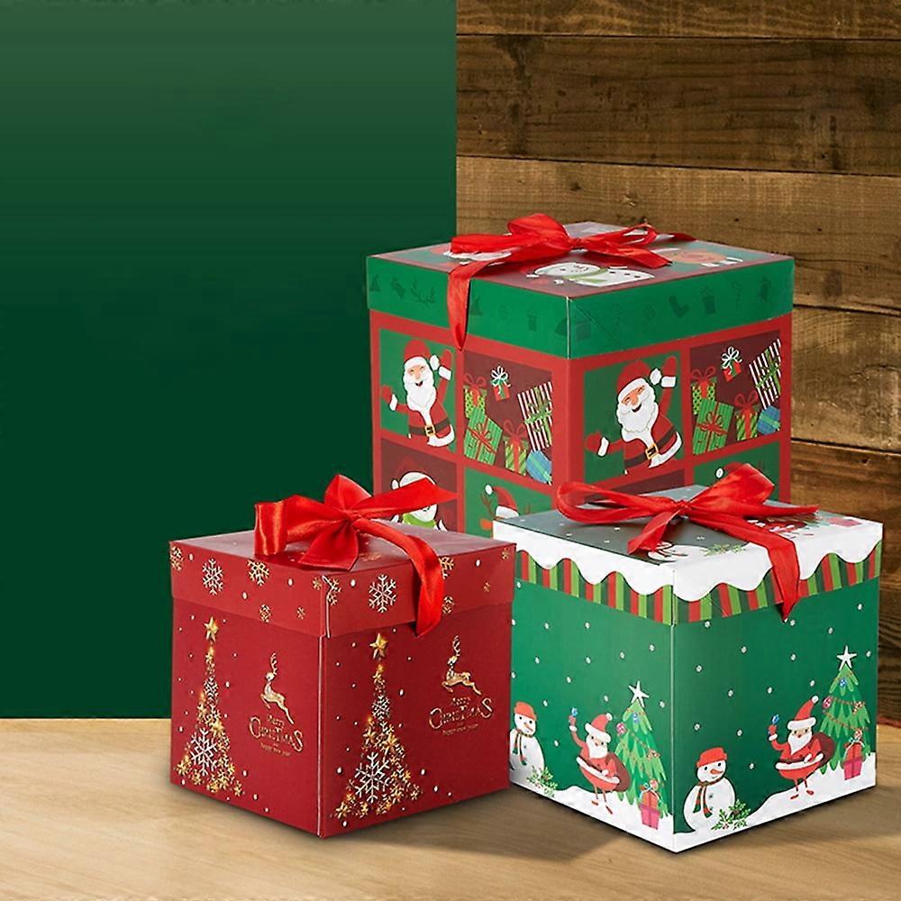 3Pcs Christmas Stackable Gift Boxes Set with Lids,Xmas Nesting Box for Gift Wrapping Party Decor,Christmas Decorative Stacking Boxes