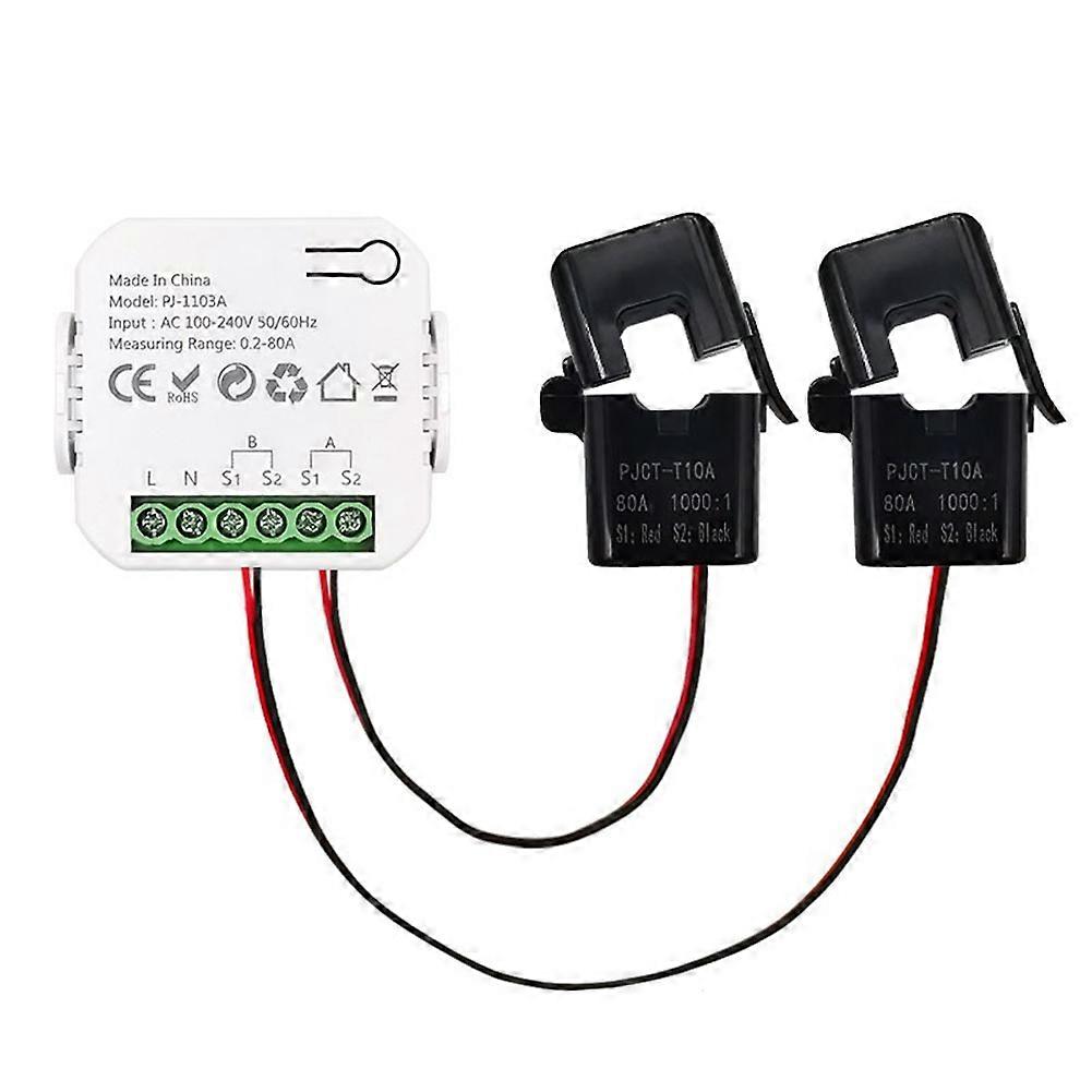 Tuya Smart WiFi Energy Meter Bidirection with Current Transformer App Monitor Power 80A Support Alarm 2 Channels - 2CT