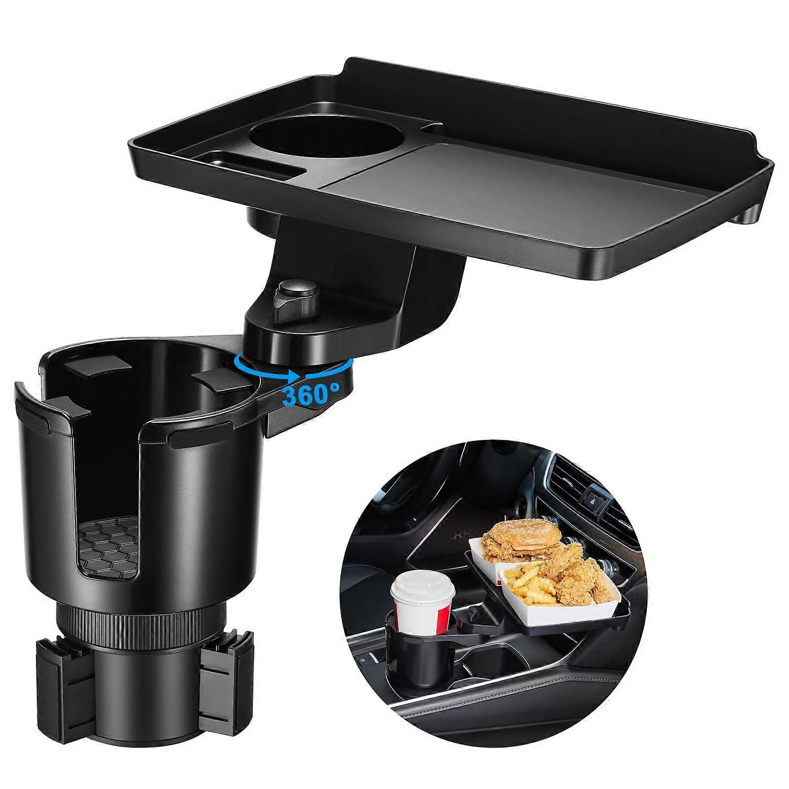 Car Cup Holder Expander with 2 in 1 Rotating Tray and Phone Slot for Travel Essentials