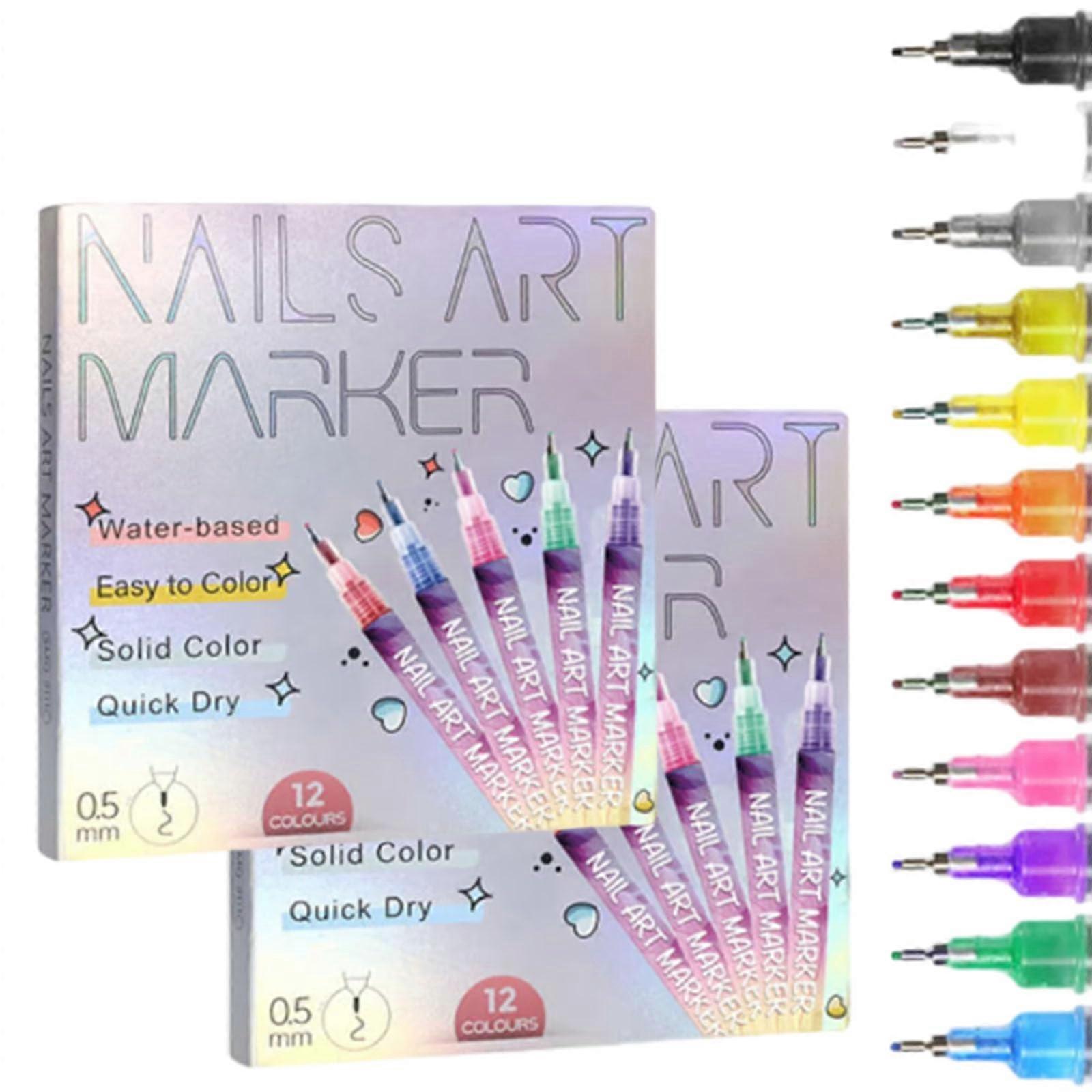 12 Color Nail Art Pens Set for Gel Nails, Quick Drying Polish with Precision Fine Tip