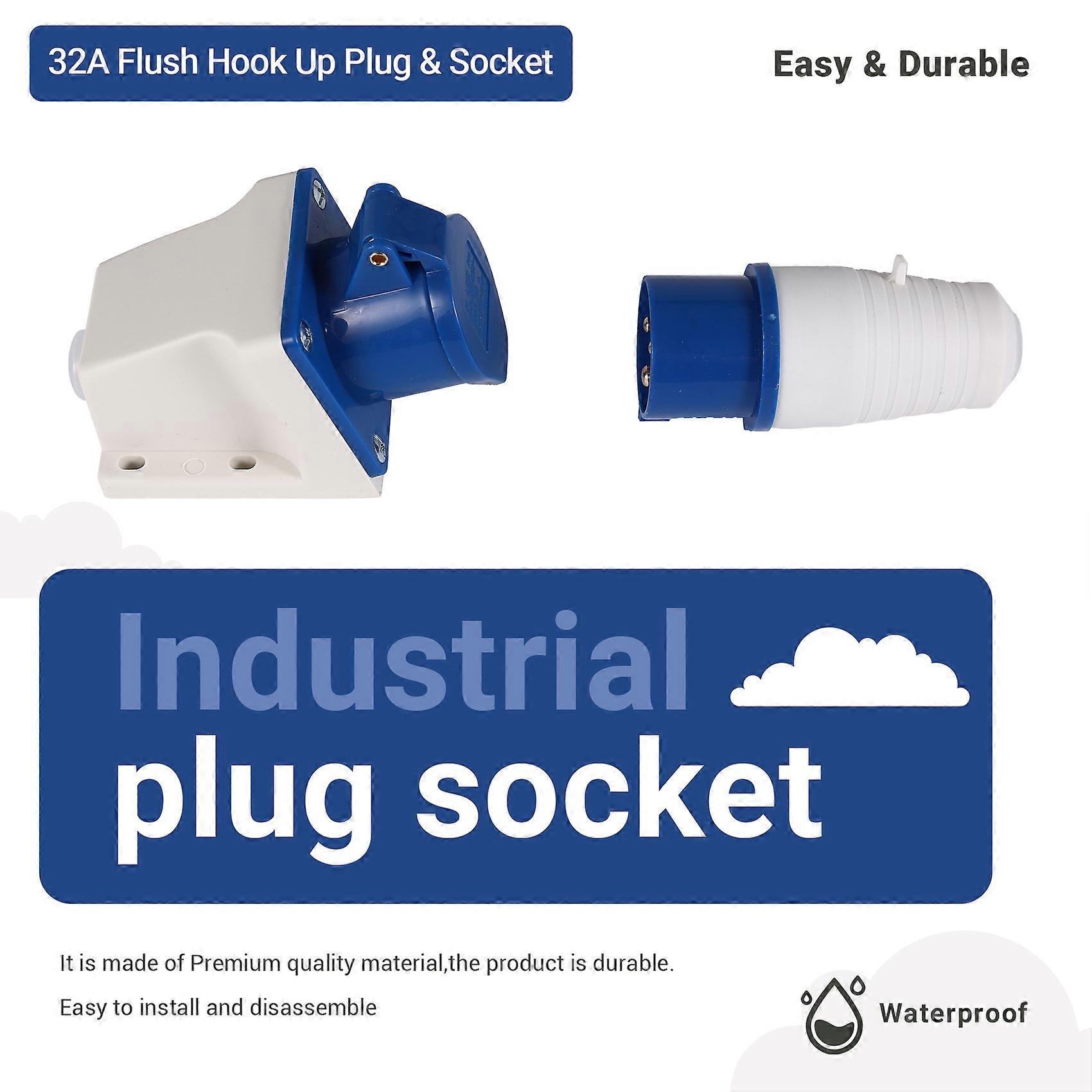 16 Amp 3 Pin Embedded Connection Waterproof Plug Socket