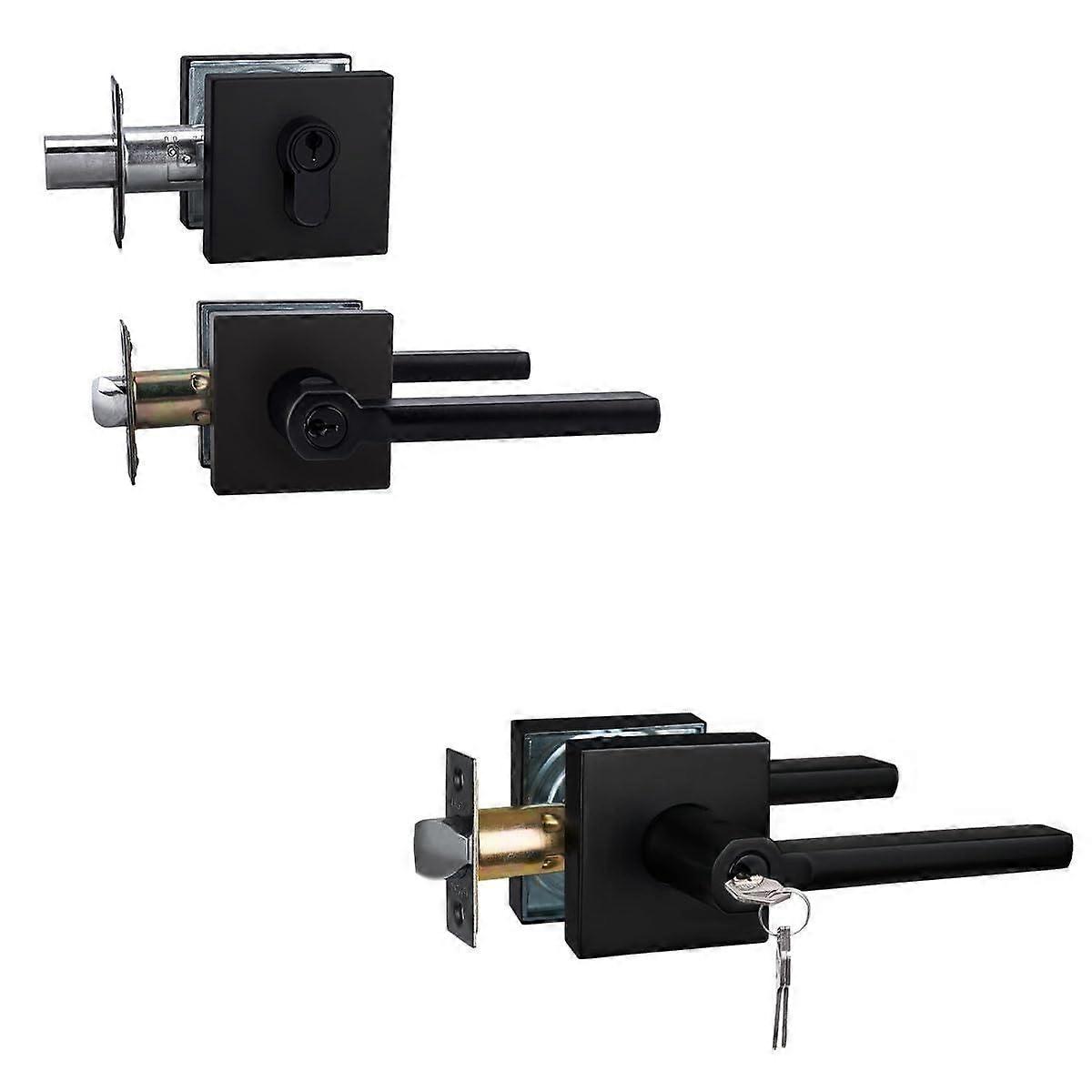 Keyed Entry Door Lock Set with Deadbolt and Lever Combo for Front Doors, Adjustable Backset