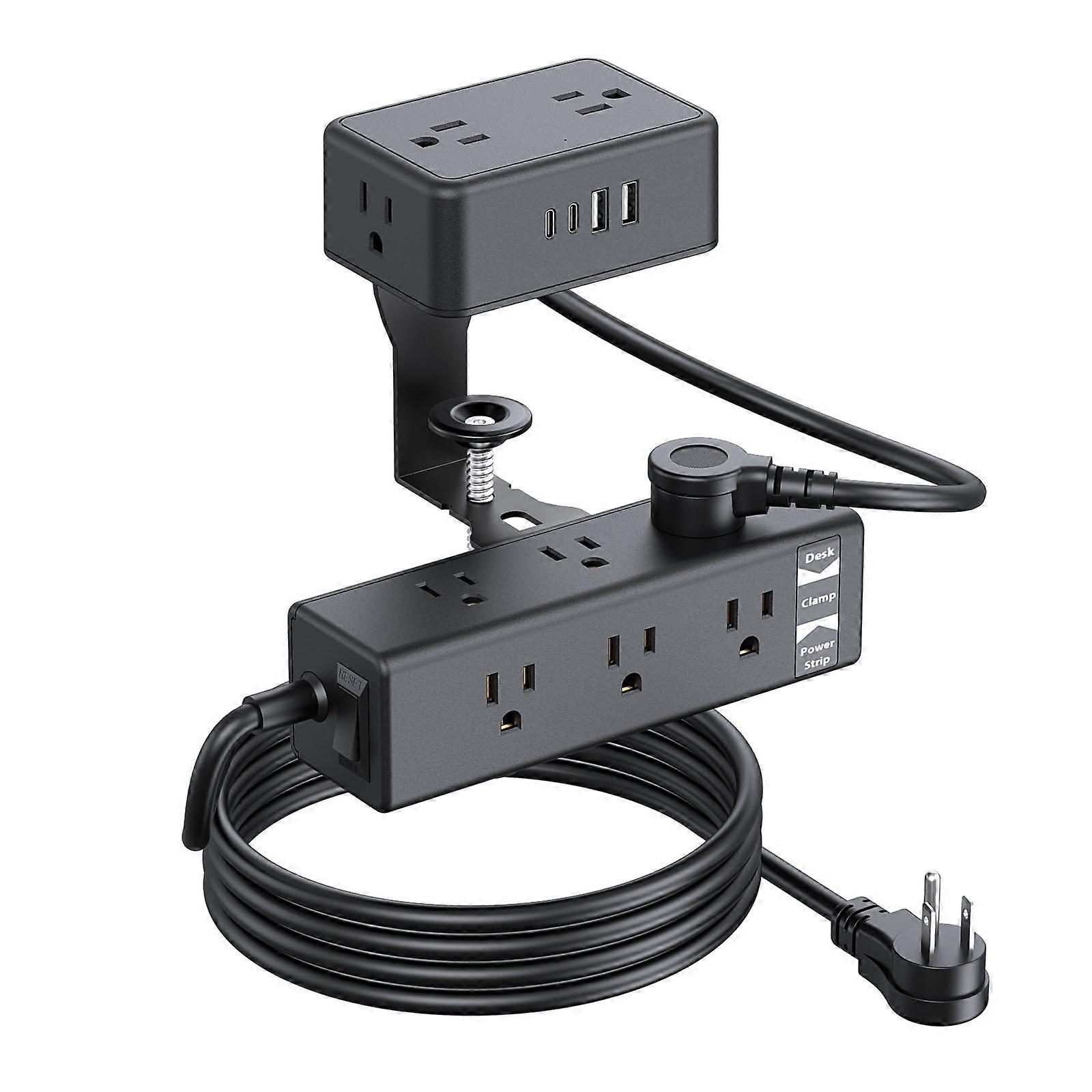 Desk Clamp Power Strip 13 Outlet Surge Protector with USBC and USBA, Fast Charging, 6.6Ft Cord for Home Office